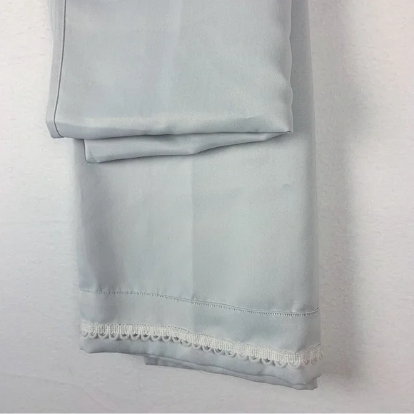 West Elm Gray Blue Curtain Panel Embroidered White Trim - Picture 2 of 5